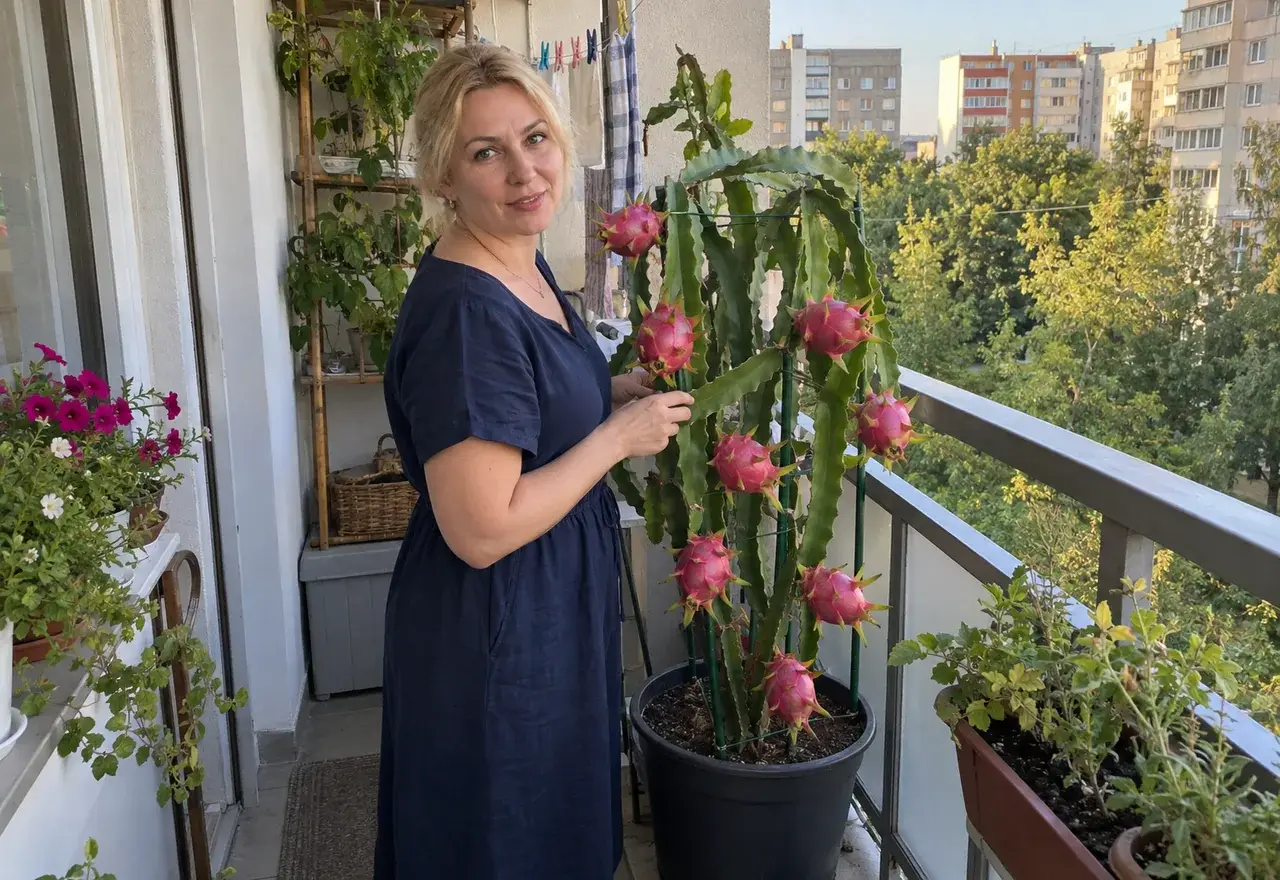 Пітахая з плодами на балконі